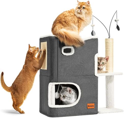 Cat House Beds for Indoor Cats Adults Bed Tower with Scratching Post and Hideaway Cat Condo Cave and Cat Toys for Multi Pets Kitten Large Cats Grey in Saudi Arabia
