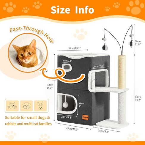 Cat House Beds for Indoor Cats Adults Bed Tower with Scratching Post and Hideaway Cat Condo Cave and Cat Toys for Multi Pets Kitten Large Cats Grey in Saudi Arabia