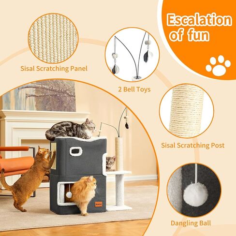 Cat House Beds for Indoor Cats Adults Bed Tower with Scratching Post and Hideaway Cat Condo Cave and Cat Toys for Multi Pets Kitten Large Cats Grey in Saudi Arabia