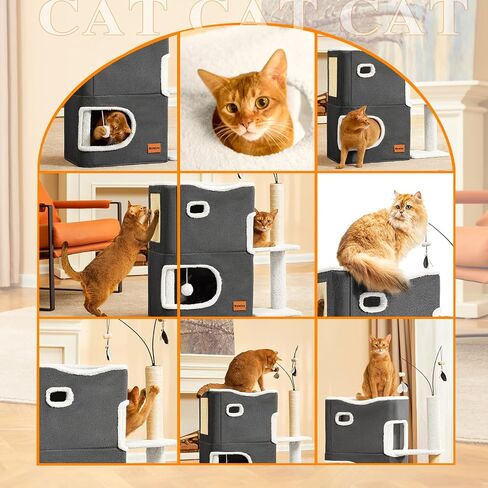 Cat House Beds for Indoor Cats Adults Bed Tower with Scratching Post and Hideaway Cat Condo Cave and Cat Toys for Multi Pets Kitten Large Cats Grey in Saudi Arabia