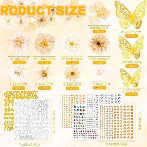 Graduation Cap Decorations Kits Faux Flower 3D Butterfly Rhinestones Glitter Alphabet Letter Sticker Champagne Color Flower DIY Graduation Cap Decor for Grad Cap Topper Graduation Party DIY Craft in Saudi Arabia