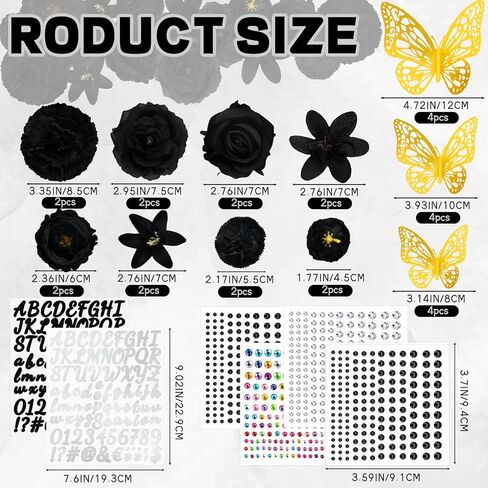 Graduation Cap Decorations Kits Faux Flower 3D Butterfly Rhinestones Glitter Alphabet Letter Sticker Champagne Color Flower DIY Graduation Cap Decor for Grad Cap Topper Graduation Party DIY Craft in Kuwait