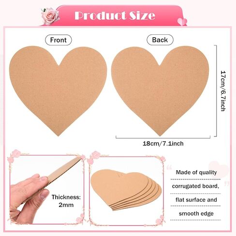 MixTeach 50 Pcs Heart Corrugated Cardboard Sheets 2mm Thick Heart Paper Cutouts Heart Flat Packaging Cardboard Pads for Wedding DIY Art Projects Festival Valentine Decoration Crafts, 7.1x6.7 in Saudi Arabia