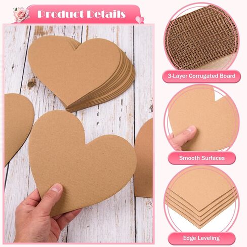 MixTeach 50 Pcs Heart Corrugated Cardboard Sheets 2mm Thick Heart Paper Cutouts Heart Flat Packaging Cardboard Pads for Wedding DIY Art Projects Festival Valentine Decoration Crafts, 7.1x6.7 in Saudi Arabia