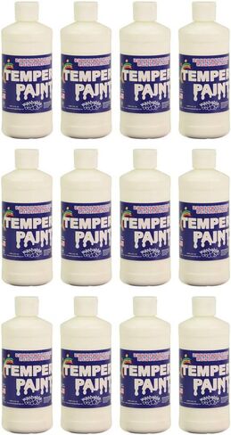 Constructive Playthings Washable Tempera Paint for Kids, Classroom Painting Supplies, Set of 12 Pints, White in Kuwait