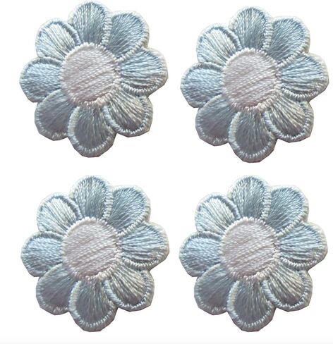 #2987SB lot 4pcs 1 "أبيض أزرق ديزي الزهرة الحديد على رقعة زين للحرف ، والخياطة ، والملابس -1" x1 "بوصة (أزرق) in Kuwait