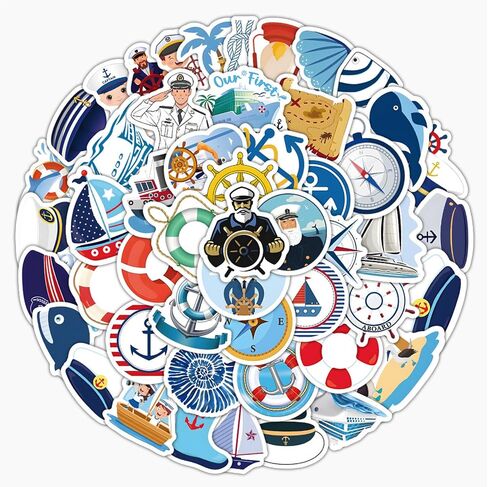 100PCS Nautical Stickers Sailing Boat Stickers for Water Bottles Laptop Luggage Journaling Scrapbook, Glueewee Waterproof Vinyl Cartoon Navigator Stickers for Kids Teens Boys in Kuwait