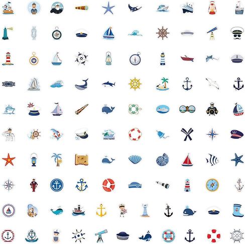 100PCS Nautical Stickers Sailing Boat Stickers for Water Bottles Laptop Luggage Journaling Scrapbook, Glueewee Waterproof Vinyl Cartoon Navigator Stickers for Kids Teens Boys in Kuwait