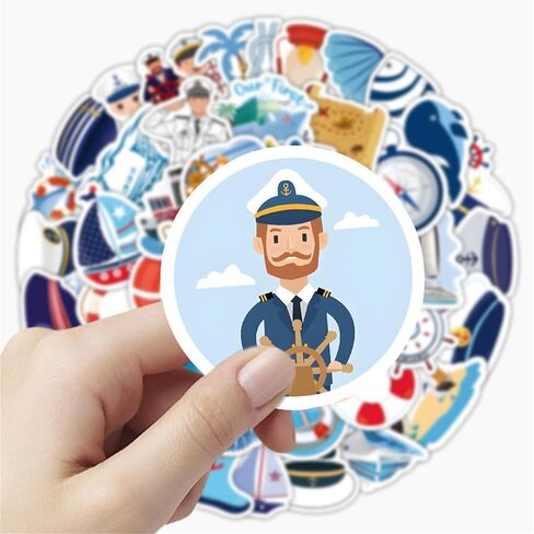 100PCS Nautical Stickers Sailing Boat Stickers for Water Bottles Laptop Luggage Journaling Scrapbook, Glueewee Waterproof Vinyl Cartoon Navigator Stickers for Kids Teens Boys in Kuwait