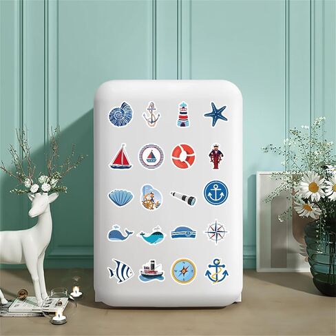 100PCS Nautical Stickers Sailing Boat Stickers for Water Bottles Laptop Luggage Journaling Scrapbook, Glueewee Waterproof Vinyl Cartoon Navigator Stickers for Kids Teens Boys in Kuwait