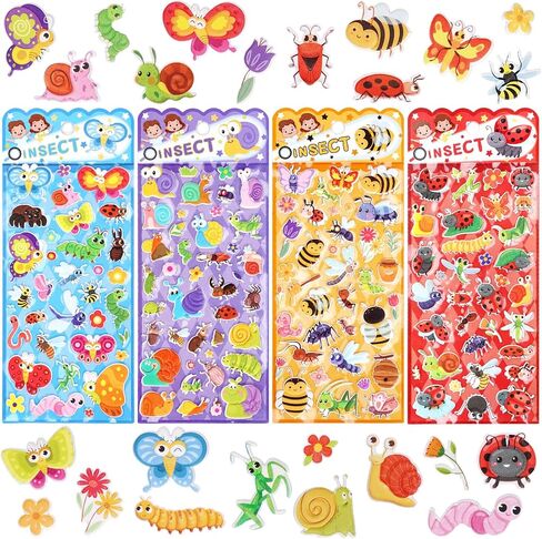 Cute Puffy Farm Animal Stickers for Kids Toddlers – Reusable 3D Foam Cartoon Stickers, Large & Small Bubble Zoo Jungle Animals - Cow,Pig,Sheep,Lion,Tiger,Giraffe for Children – 4 Sheets. in Kuwait