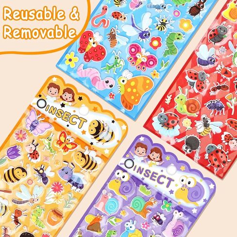 Cute Puffy Farm Animal Stickers for Kids Toddlers – Reusable 3D Foam Cartoon Stickers, Large & Small Bubble Zoo Jungle Animals - Cow,Pig,Sheep,Lion,Tiger,Giraffe for Children – 4 Sheets. in Kuwait