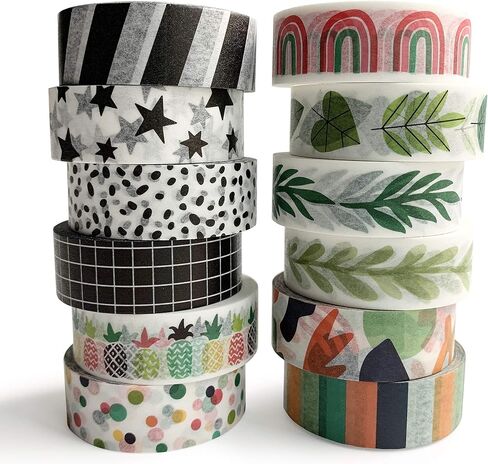 Washi Tape Set of 16 Rolls of 15 mm Wide Cute Decorative Washi Tape for Journaling, Scrapbook, Washy Crafts, Bullet Journals, Planners, DIY Décor, Craft Supplies For Adults & Kids (Meadow) in Kuwait