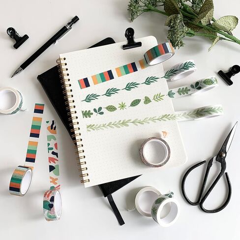 Washi Tape Set of 16 Rolls of 15 mm Wide Cute Decorative Washi Tape for Journaling, Scrapbook, Washy Crafts, Bullet Journals, Planners, DIY Décor, Craft Supplies For Adults & Kids (Meadow) in Kuwait