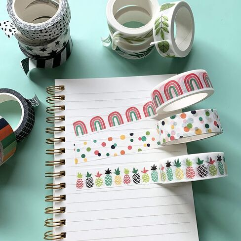 Washi Tape Set of 16 Rolls of 15 mm Wide Cute Decorative Washi Tape for Journaling, Scrapbook, Washy Crafts, Bullet Journals, Planners, DIY Décor, Craft Supplies For Adults & Kids (Meadow) in Kuwait