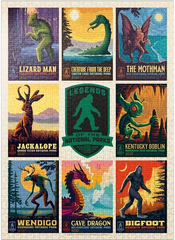 MyPuzzle Legends of The National Parks: Multi-Image Print - Edition 1, Vintage Poster - Premium 1000 Piece Jigsaw Puzzle for Adults in Kuwait
