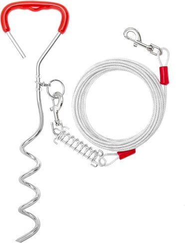 Dog Tie Out Cable and Stake, 30 FT Long Dog Cable Leash with Buffer Spring for Dogs Outside Yard Camping Travel Beach,etc., Heavy Duty Anti Rust Stake for Small Medium Large Dogs in Saudi Arabia