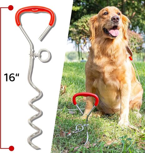 Dog Tie Out Cable and Stake, 30 FT Long Dog Cable Leash with Buffer Spring for Dogs Outside Yard Camping Travel Beach,etc., Heavy Duty Anti Rust Stake for Small Medium Large Dogs in Saudi Arabia