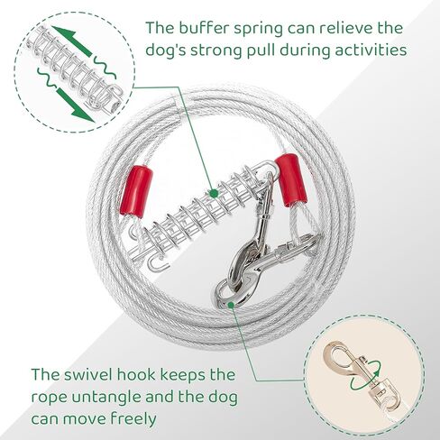 Dog Tie Out Cable and Stake, 30 FT Long Dog Cable Leash with Buffer Spring for Dogs Outside Yard Camping Travel Beach,etc., Heavy Duty Anti Rust Stake for Small Medium Large Dogs in Saudi Arabia