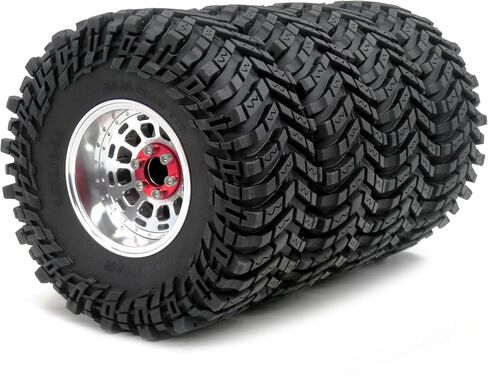 HOBBYSOUL RC 2.2 Beadlock Wheels and Tires, Tall 5.0''/127mm Tires 2.2 Tyres & Adjustable Offset 2.2 Wheels Rims Silver for RC Mud Crawler Trail Gen8 Everest 10 Axial Capra Wraith, (4-Pack) in Kuwait
