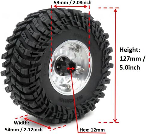HOBBYSOUL RC 2.2 Beadlock Wheels and Tires, Tall 5.0''/127mm Tires 2.2 Tyres & Adjustable Offset 2.2 Wheels Rims Silver for RC Mud Crawler Trail Gen8 Everest 10 Axial Capra Wraith, (4-Pack) in Kuwait