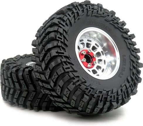 HOBBYSOUL RC 2.2 Beadlock Wheels and Tires, Tall 5.0''/127mm Tires 2.2 Tyres & Adjustable Offset 2.2 Wheels Rims Silver for RC Mud Crawler Trail Gen8 Everest 10 Axial Capra Wraith, (4-Pack) in Kuwait