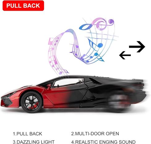 Lamborghini Reventon Toy car, 1/24 cast Model car with Sound, Light and Pullback, Collector's Model car, Gift for Children (red) in Saudi Arabia