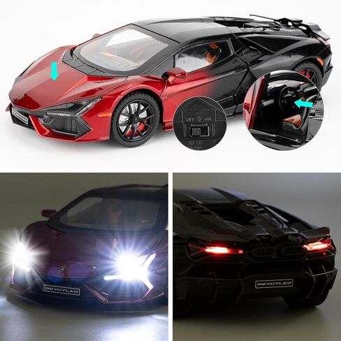 Lamborghini Reventon Toy car, 1/24 cast Model car with Sound, Light and Pullback, Collector's Model car, Gift for Children (red) in Saudi Arabia