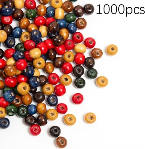 600pcs Colorful Wooden Round Painted Wood Spacer Beads with Large Hole - Natural Wooden Round Handmade Craft Beads for DIY Jewelry Bracelets Making (10mm) in Kuwait