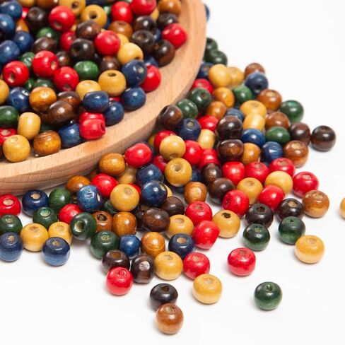 600pcs Colorful Wooden Round Painted Wood Spacer Beads with Large Hole - Natural Wooden Round Handmade Craft Beads for DIY Jewelry Bracelets Making (10mm) in Kuwait