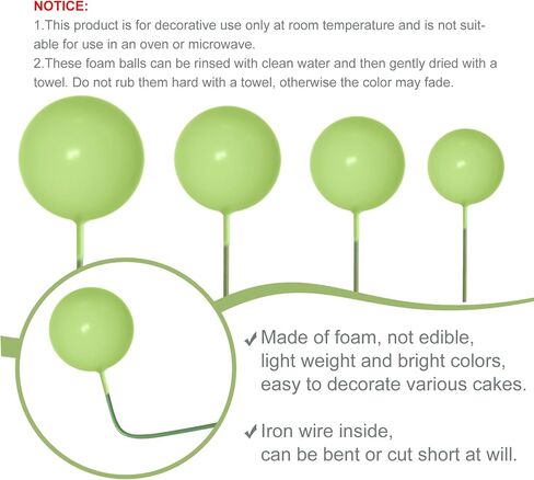 NEBURORA 64 Pcs Balls Cake Toppers and Leaves Decoration Set Mini Balloons for Cake Decorating Supplies Balls Cake decorations for Baby Shower Cake Toppers Birthday Cake Decorations (Green Gold） in Saudi Arabia