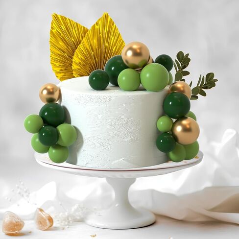 NEBURORA 64 Pcs Balls Cake Toppers and Leaves Decoration Set Mini Balloons for Cake Decorating Supplies Balls Cake decorations for Baby Shower Cake Toppers Birthday Cake Decorations (Green Gold） in Saudi Arabia