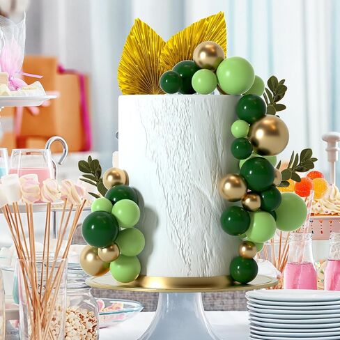 NEBURORA 64 Pcs Balls Cake Toppers and Leaves Decoration Set Mini Balloons for Cake Decorating Supplies Balls Cake decorations for Baby Shower Cake Toppers Birthday Cake Decorations (Green Gold） in Saudi Arabia
