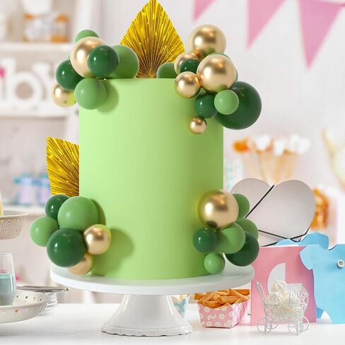 NEBURORA 64 Pcs Balls Cake Toppers and Leaves Decoration Set Mini Balloons for Cake Decorating Supplies Balls Cake decorations for Baby Shower Cake Toppers Birthday Cake Decorations (Green Gold） in Saudi Arabia
