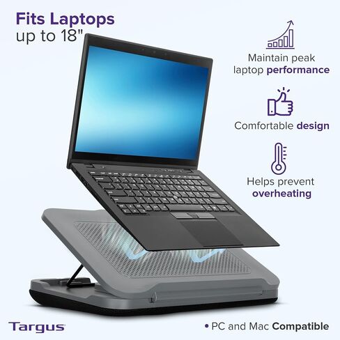 Targus 17 Inch Dual Fan Lap Chill Mat - Soft Neoprene Laptop Cooling Pad for Heat Protection, Fits Most 17" Laptops and Smaller - USB-A Connected Dual Fans for Heat Dispersion (AWE55US) in Saudi Arabia