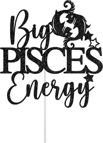 Big Pisces Energy Cake Topper, Pisces Birthday Cake Decor, Pisces Season Decorations, Zodiac Party Decor, Horoscope Birthday Party Decorations, Black Glitter in Kuwait