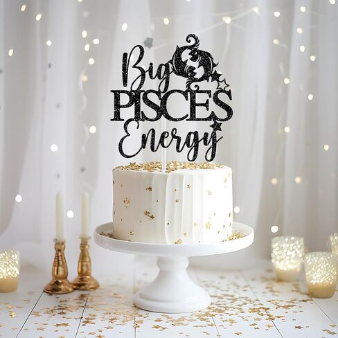 Big Pisces Energy Cake Topper, Pisces Birthday Cake Decor, Pisces Season Decorations, Zodiac Party Decor, Horoscope Birthday Party Decorations, Black Glitter in Kuwait