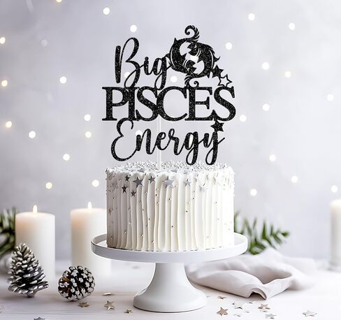 Big Pisces Energy Cake Topper, Pisces Birthday Cake Decor, Pisces Season Decorations, Zodiac Party Decor, Horoscope Birthday Party Decorations, Black Glitter in Kuwait