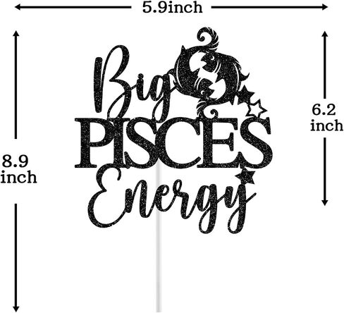 Big Pisces Energy Cake Topper, Pisces Birthday Cake Decor, Pisces Season Decorations, Zodiac Party Decor, Horoscope Birthday Party Decorations, Black Glitter in Kuwait