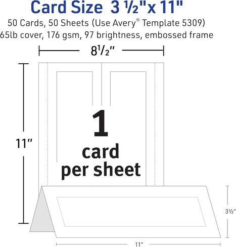Avery Printable Tent Cards, 3.5" x 11", White with Embossed Border, 50 Blank Place Cards for Laser and Inkjet Printers (5309) in Saudi Arabia
