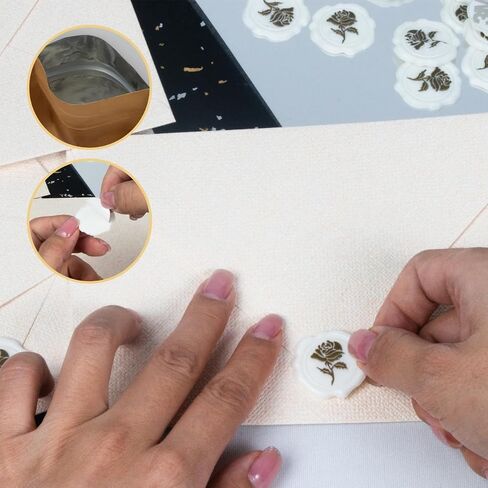 Wax Seal Stickers Self Adhesive for Wedding Invitations and Envelopes Gold Floral Stamps Easy to Use Sealing Wax Decoration Rose Gold and White Pack of 25 for Scrapbooking and Card Making in Saudi Arabia