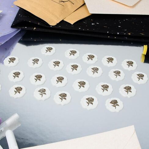 Wax Seal Stickers Self Adhesive for Wedding Invitations and Envelopes Gold Floral Stamps Easy to Use Sealing Wax Decoration Rose Gold and White Pack of 25 for Scrapbooking and Card Making in Saudi Arabia