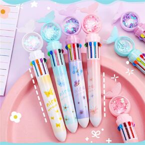 4pcs Set Multi-color Shuttle Pens 10-In-1 Retractable Ballpoint Pen 0.5mm Ballpoint Pen Butterfly Design Ballpoint Pen, Home Office School Supplies for Students Kids (4pcs Random Color)