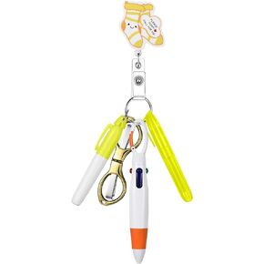 5 Pcs Funny Nurse Badge Accessories Nurse Pen Set Including Retractable Badge Reel Clip Mini Highlighter Marker Ballpoint Pen Folding Scissors for Christmas Nurse Gift(Blue)