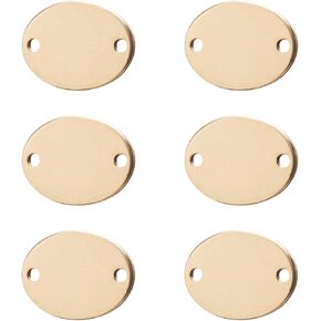 Pandahall 6Pcs Real Gold Filled Oval Brass Connector Charms Double Hole Flat Blank Stamping Tag Linking Metal Pendants for DIY Bracelet Necklace Jewelry Making (Hole: 0.7mm)