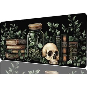 Dark Academia Gaming Mouse Pad, Mystical Green Plant Book Extended Gaming Mouse Pad Mat with Stitched Edge Non-Slip Base Big Mouse Pad, XXL Extended Mouse Protector for Home Office, 31.5"x11.8"