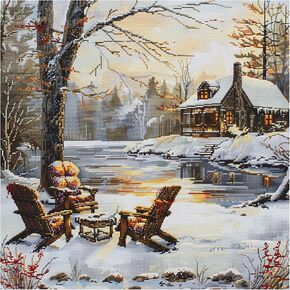 51buyoutgo Riverside Cross Stitch Kits, 11 Ct Count Funny Pre Printed Counted Stamped Cross Stitch Embroidery Needlepoint Patterns Kits for Adults Beginners, Landscape Easy Crossstitch Crossstitching