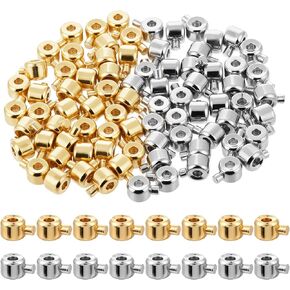 80 Pcs Gold Silver Round Crimp Beads for Jewelry Making Brass Metal Round Crimp Beads Gold Silver Spacer Beads for DIY Bracelet Jewelry Making (Gold and Silver)