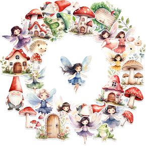 Waterproof Fairy Tale Garden Mushroom Sticker Pack (31pcs) Cute Vinyl Water Bottle Journal Scrapbook Decals for Girls Kids Children