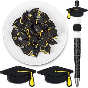 Silipull 40 Pcs Graduation Cap Focal Beads for Pens Silicone Beads Bulk for Keychain Making DIY Gift Necklace Bracelet Jewelry